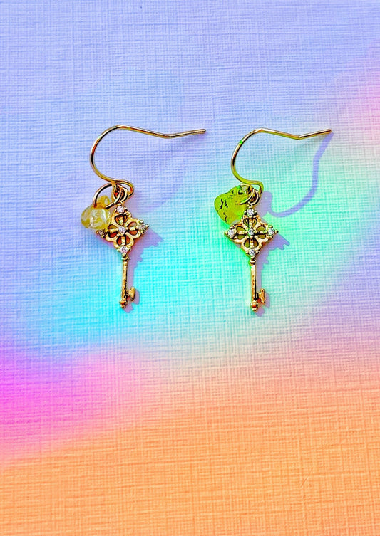 FEARLESS VAULT KEY INSPIRED DANGLE EARRINGS (18K GOLD PLATED)